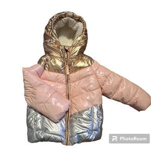 Winter Rose Gold Pink Silver Puffer Jacket 2T